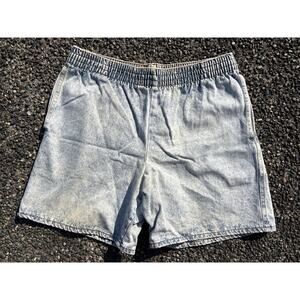 Vintage 90s acid wash jorts denim shorts w pockets elastic waist 5/6 USA made